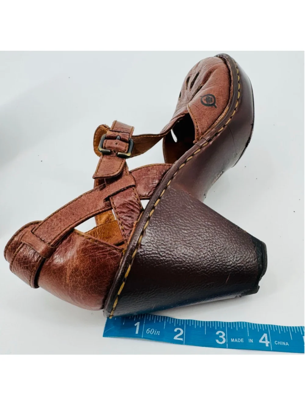 Born Charisma Mary Jane Brown Leather Cutout T-Strap Wedge Heels Size 10